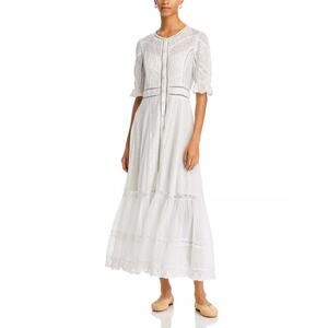 LoveShackFancy Women White Cotton Lace Trim Jovina Bohemian Maxi Dress Size US 2